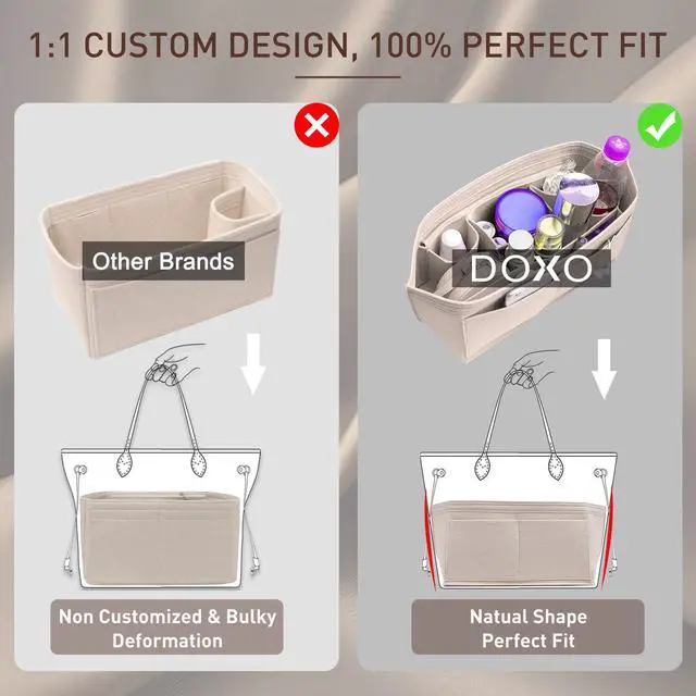 Alt view image 5 of 7 - Purse Organizer Insert for Handbags & Base Shaper 2pc Set, Felt Neverfull MM Organizer Insert, Tote Bag Organizer with Zipper Pocket and Bottle Holder, Fit Speedy 30 Neverfull MM and More,Beige-L