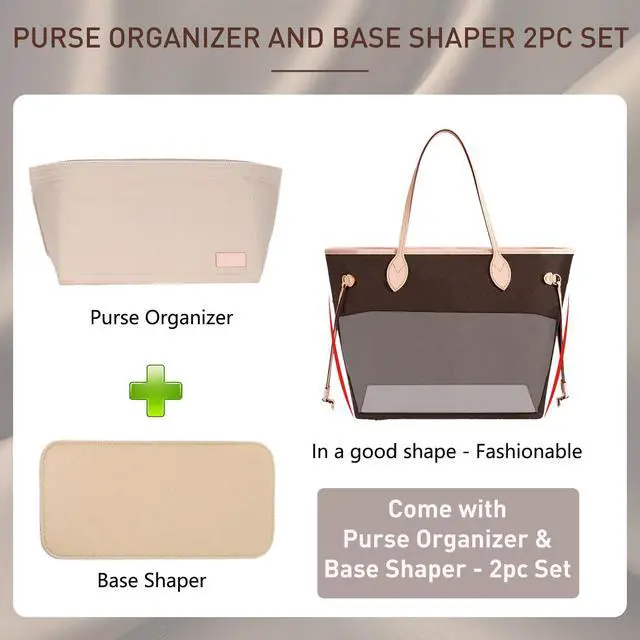 Alt view image 3 of 7 - Purse Organizer Insert for Handbags & Base Shaper 2pc Set, Felt Neverfull MM Organizer Insert, Tote Bag Organizer with Zipper Pocket and Bottle Holder, Fit Speedy 30 Neverfull MM and More,Beige-L