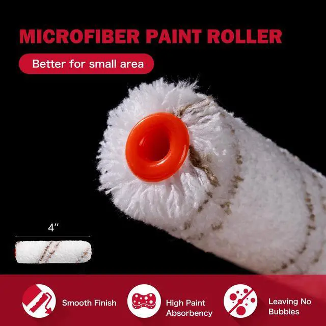 Alt view image 4 of 7 - Mini Paint Roller Kit-13 Piece, 4-Inch Microfiber Paint Rollers with Ergonomic Handle, Small Roller Paint Brush, Paint Tray with 3 Liners, Perfect for House Painting, Trim, and Touch-Ups