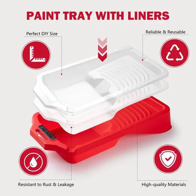 Alt view image 5 of 7 - Mini Paint Roller Kit-13 Piece, 4-Inch Microfiber Paint Rollers with Ergonomic Handle, Small Roller Paint Brush, Paint Tray with 3 Liners, Perfect for House Painting, Trim, and Touch-Ups