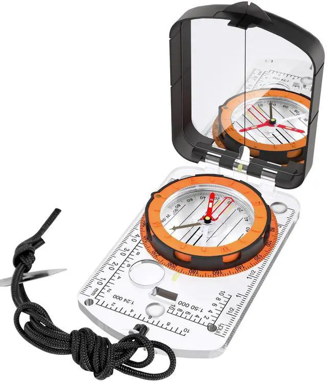 Main image of Hiking Compass with Mirror, Backpacking Survival Navigation Tool with Global Needle, Waterproof Durable Orienteering Gear for Camping, Scouts, Kids and Outdoor Adventures