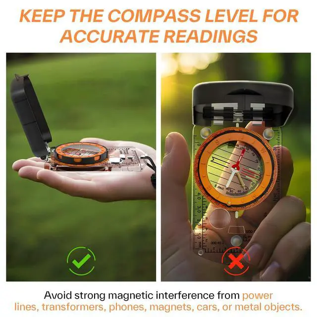 Alt view image 4 of 7 - Hiking Compass with Mirror, Backpacking Survival Navigation Tool with Global Needle, Waterproof Durable Orienteering Gear for Camping, Scouts, Kids and Outdoor Adventures