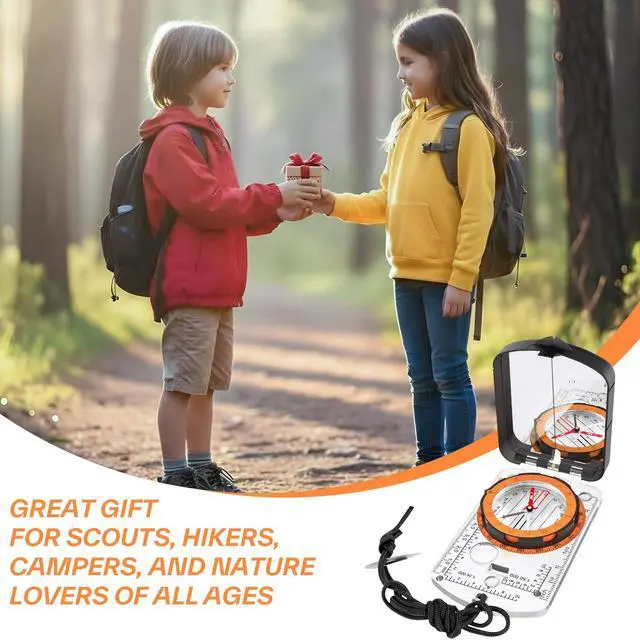 Alt view image 6 of 7 - Hiking Compass with Mirror, Backpacking Survival Navigation Tool with Global Needle, Waterproof Durable Orienteering Gear for Camping, Scouts, Kids and Outdoor Adventures