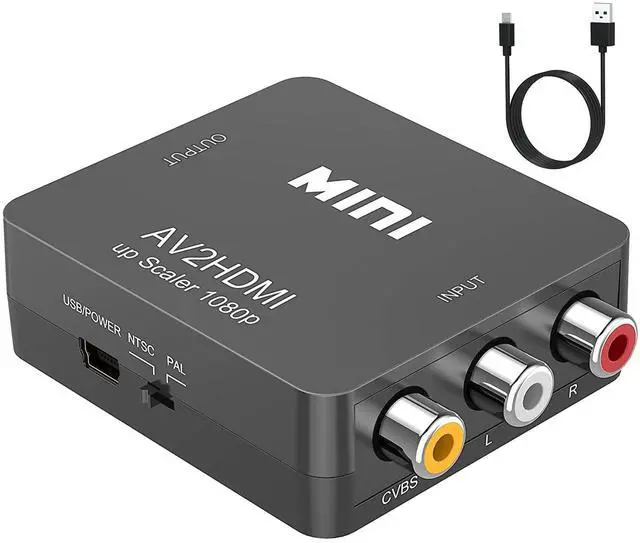Main image of RCA to HDMI,AV to HDMI Converter, 1080P Mini RCA Composite CVBS Video Audio Converter Adapter Supporting PAL/NTSC for TV/PC/ PS3/ STB/Xbox VHS/VCR/Blue-Ray DVD Players, Grey