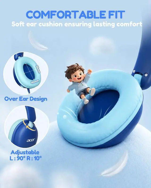 Alt view image 4 of 7 - Kids Headphones with Cord for School74/85dB Volume Limit, Over Ear Headphones for Kids Toddler Girls Boys, Foldable 3.5mm Jack Wired Headphone for Tablet/Computer/Travel/Chromebook, Blue Cyan