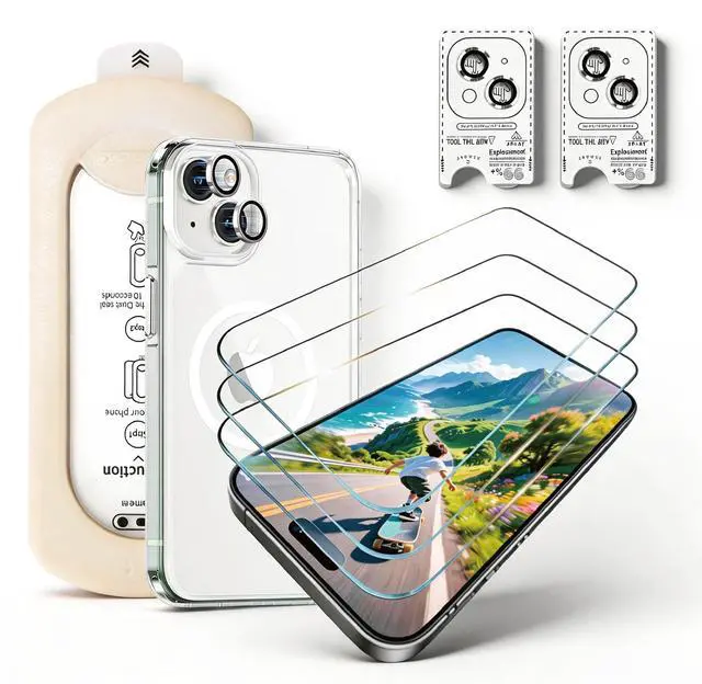 Main image of 3 Pack Screen Protector for iPhone 16, Tempered Glass with 2 Pack Camera Lens Protector & Phone Case, Easy Install Frame, 9H Hardness, Bubble Free, HD Clear, Full Coverage