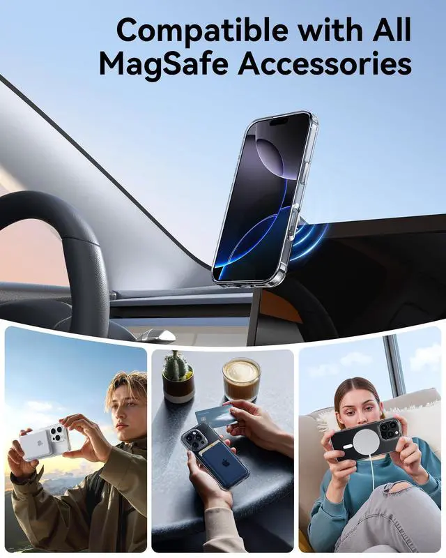Alt view image 3 of 7 - for iPhone 16 Pro Case,Compatible with MagSafe,Shockproof Military-Grade Protection Cover, Slim Anti-Yellowing and Anti-Scratch Megnetic Phone Case for iPhone 16 Pro (6.3 inch), Clear