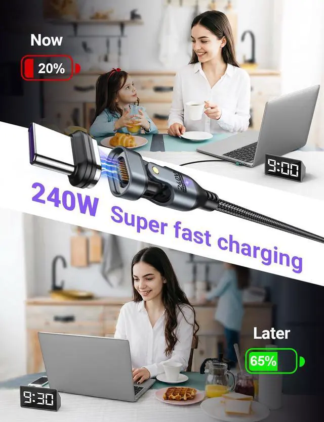 Alt view image 6 of 7 - 16PIN 240W Magnetic Charging Cable (6ft/1Pack), 180 Rotation Magnetic USB C Charging Cable/Magnet Phone Charger/Data Transfer Cord for 1Phone16/15 Series, Ma-Book/1Pad Series, Samsung Galaxy