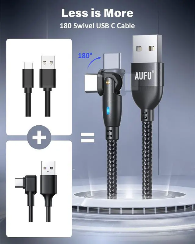 Alt view image 4 of 7 - USB C Cable 6ft(3Pack-6.6ft/6.6ft/6.6ft), 180° Rotation USB to USB C Cable/3A USB-C Fast Charger Cable/USB A to USB-C Cable/Type C Charging Cable/USB Charging Cord for Type C Device