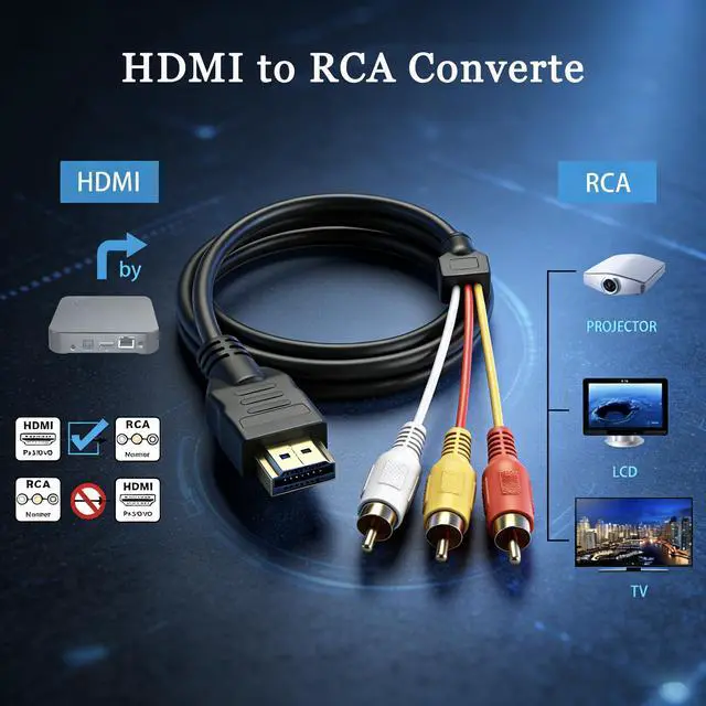 Alt view image 2 of 5 - HDMI to RCA Converter, 1080P AV to HDMI Adapter Cord for DVD Player, New Device to Old CRT TV, Set-Top Box/Switch/Laptop to Legacy Devices, Phone/Tablet to Car Audio Video System 5ft/1.5m
