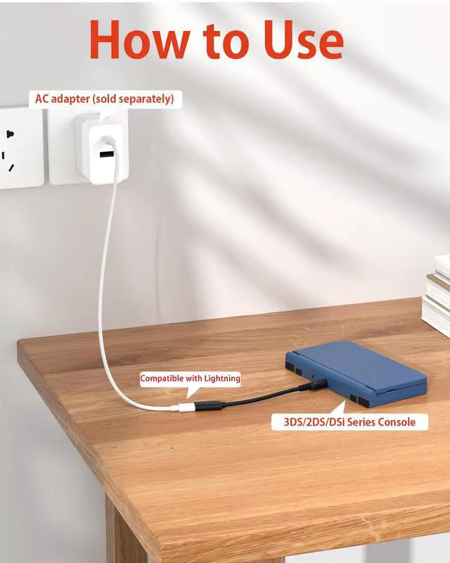 Alt view image 4 of 6 - 3DS/2DS/DSi Charging Adapter Compatible with Lightning Cable 10cm Short Cable Power Only