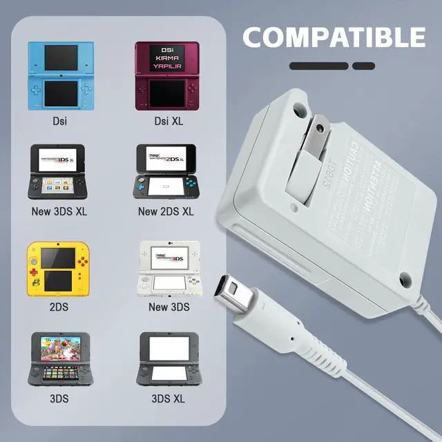 Alt view image 2 of 6 - 3DS/2DS Charger for Nintendo 3DS XL, DSi XL, New 3DS & 2DS - AC Wall Adapter with Universal 100-240V | Replacement Power Cord for Nintendo Handheld Console Accessories (2 Pack)
