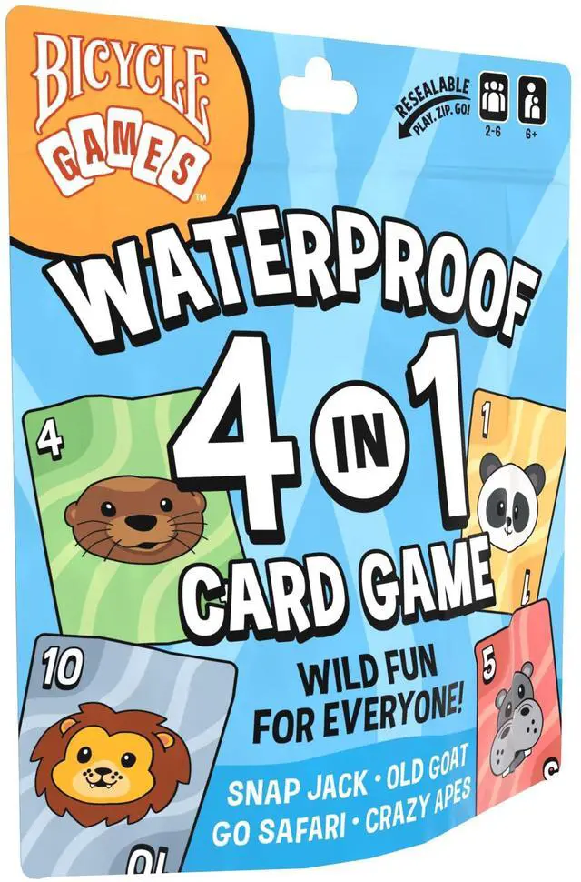 Main image of Waterproof 4-in-1 Card Games Set Plastic Deck Family Travel Pack