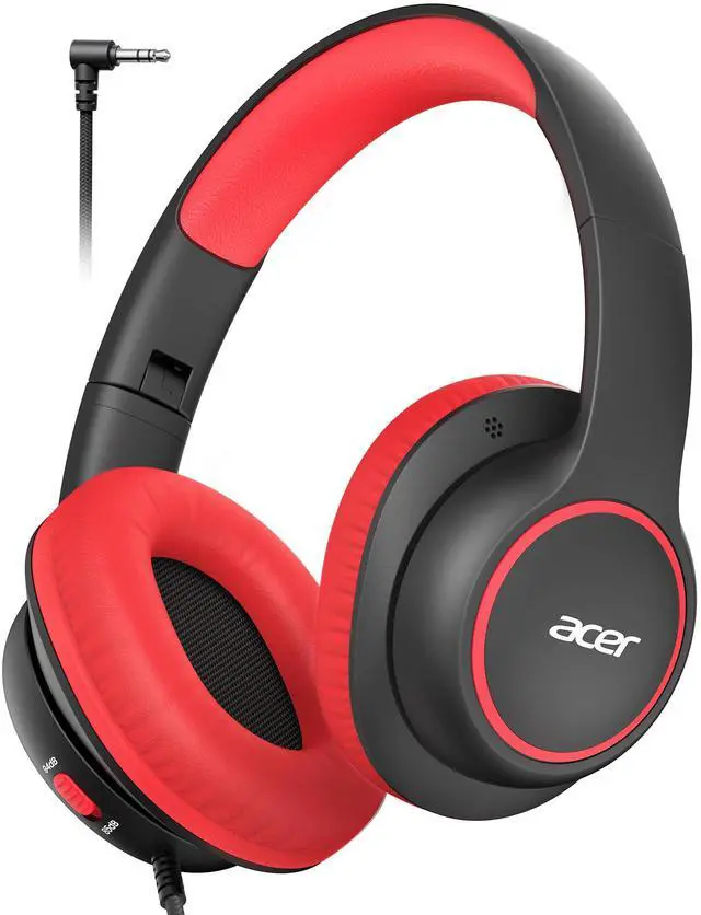 Main image of Kids Headphones Wired for School - Over Ear Design, 85/94dB Safe Volume Limit, 3.5mm Jack Foldable Headphones for Toddler Boys Girls Classroom Yoto Player Chromebook Travel Black Red