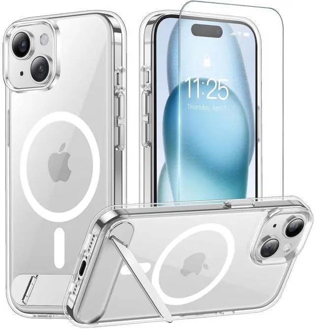 Main image of Magnetic for iPhone 15 Case (Built-in Invisible Kickstand)(Screen Protector)(Compatible with MagSafe)(Military Grade Shockproof) Transparent Slim Phone Cover,Clear