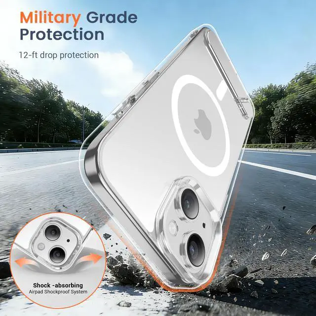 Alt view image 6 of 7 - Magnetic for iPhone 15 Case (Built-in Invisible Kickstand)(Screen Protector)(Compatible with MagSafe)(Military Grade Shockproof) Transparent Slim Phone Cover,Clear