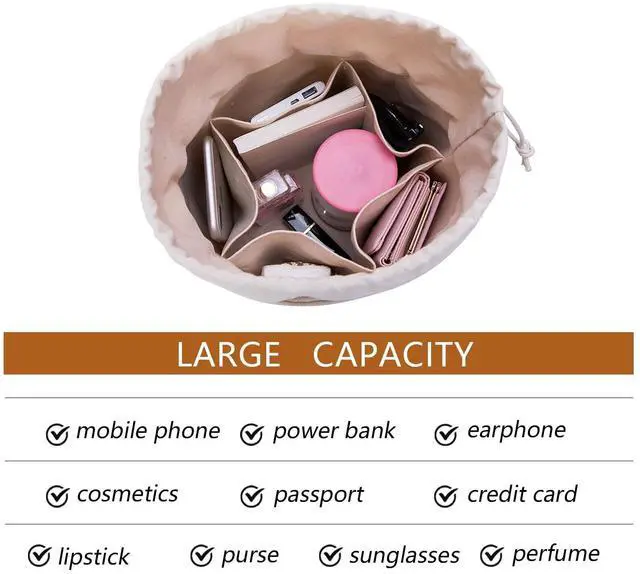 Alt view image 4 of 7 - Tall Purse Organizer Insert Womens Canvas Round Handbag Organizer Storage Handbag Purse Organizer Round Cosmetic Pouch Bag Bucket Makeup Bag (Beige, L)