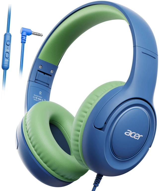 Main image of Kids Headphones - Over-Ear 85/94dB Volume Limiter, 3.5mm Jack Foldable Stereo Sound Headset for Toddlers Girls Boys Travel Learning Entertainment Tablet Kindle iPad PC Blue Green, HK03