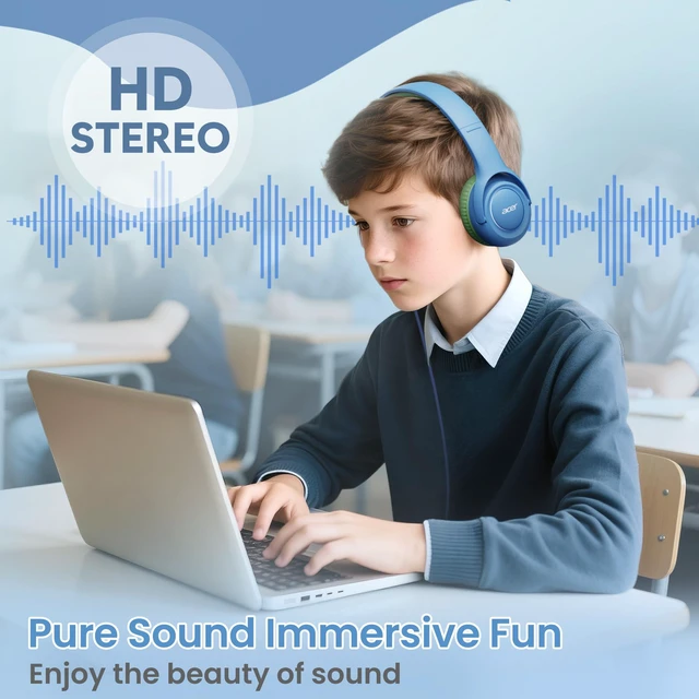 Alt view image 4 of 6 - Kids Headphones - Over-Ear 85/94dB Volume Limiter, 3.5mm Jack Foldable Stereo Sound Headset for Toddlers Girls Boys Travel Learning Entertainment Tablet Kindle iPad PC Blue Green, HK03