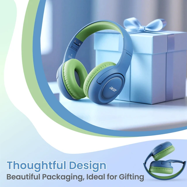 Alt view image 6 of 6 - Kids Headphones - Over-Ear 85/94dB Volume Limiter, 3.5mm Jack Foldable Stereo Sound Headset for Toddlers Girls Boys Travel Learning Entertainment Tablet Kindle iPad PC Blue Green, HK03