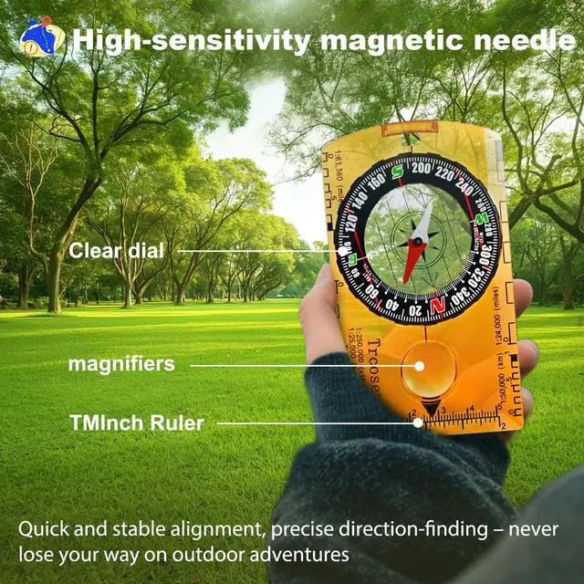 Alt view image 2 of 5 - 4 Pack Multifunctional Orienteering Compass, Waterproof Adjustable Declination Compass with Magnifier & Ruler, Compass for Kids, Hiking Survival Navigation Tool for Map Reading, Camping & Backpacking