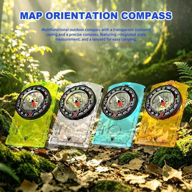 Alt view image 3 of 5 - 4 Pack Multifunctional Orienteering Compass, Waterproof Adjustable Declination Compass with Magnifier & Ruler, Compass for Kids, Hiking Survival Navigation Tool for Map Reading, Camping & Backpacking