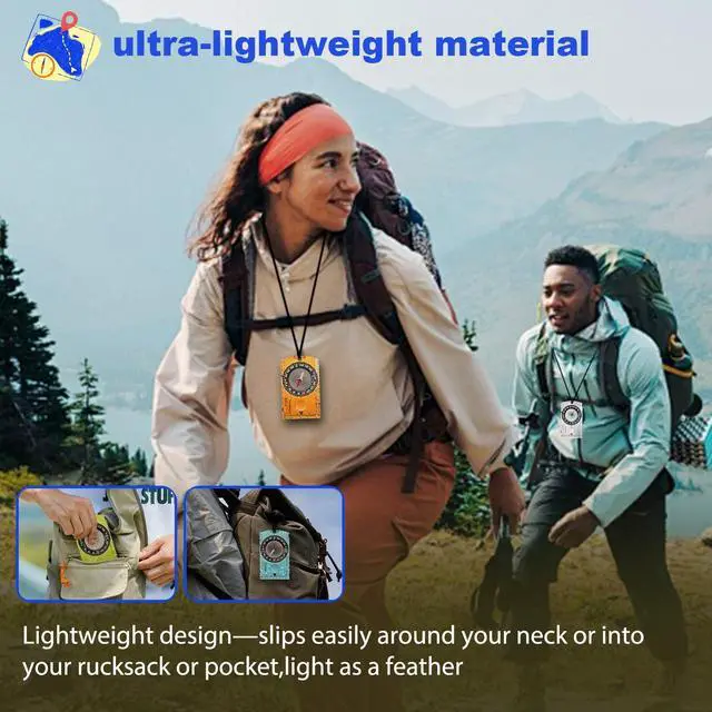 Alt view image 4 of 5 - 4 Pack Multifunctional Orienteering Compass, Waterproof Adjustable Declination Compass with Magnifier & Ruler, Compass for Kids, Hiking Survival Navigation Tool for Map Reading, Camping & Backpacking