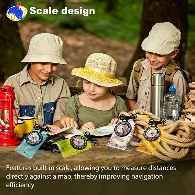 Alt view image 5 of 5 - 4 Pack Multifunctional Orienteering Compass, Waterproof Adjustable Declination Compass with Magnifier & Ruler, Compass for Kids, Hiking Survival Navigation Tool for Map Reading, Camping & Backpacking