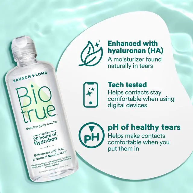 Alt view image 4 of 7 - Contact Solution, Multi-Purpose Solution with Lens Case, Cleans, Conditions, Hydrates, Disinfects, Removes Protein, Dirt & Debris, Contact Lens Cleaner & Storage, 10 Fl Oz (Pack of 2)