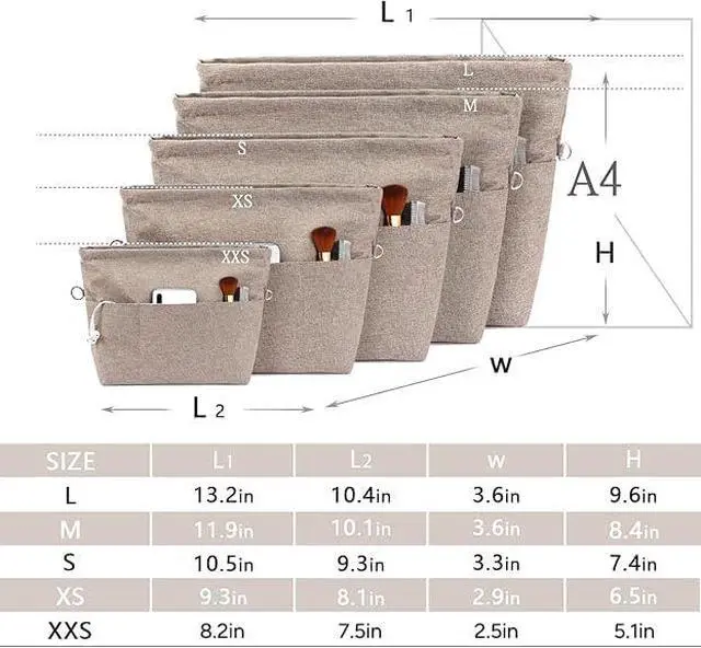 Alt view image 5 of 6 - Purse Bag Organizer Insert with 13 Pockets, Handbag and Tote Bag Inside Shaper with Zipper (Khaki, Small)