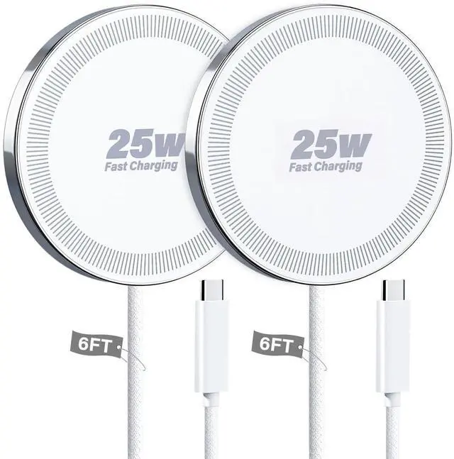Main image of 25W Wireless Charger for MagSafe, Magnetic Fast Charging Pad for iPhone 17/16/15/14/13/12 Series & AirPods, Strong Magnet, Portable Wireless Charger for Travel Home Office (White, 2Pack(6FT))