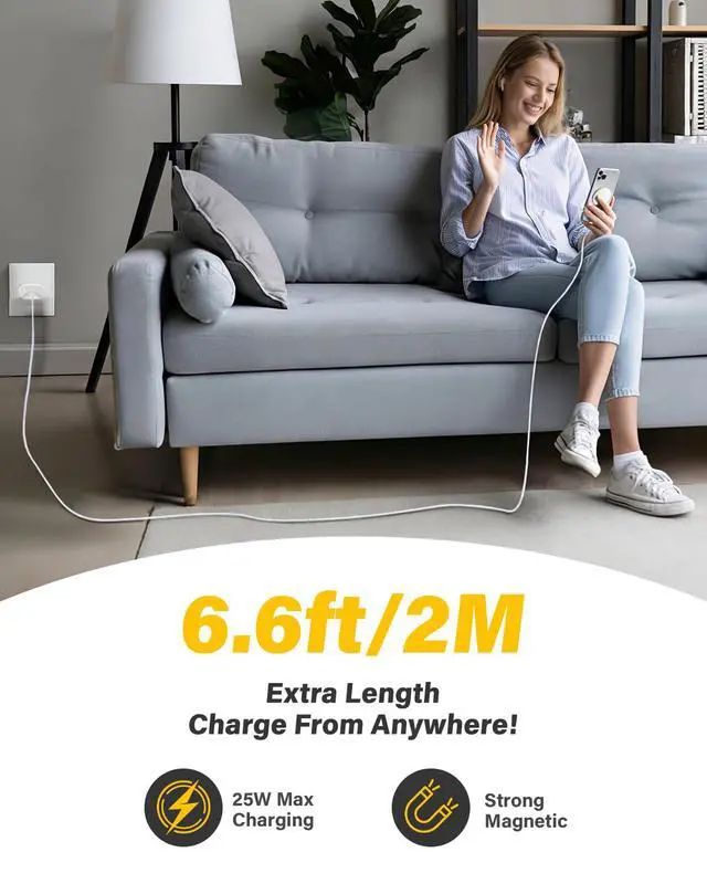 Alt view image 7 of 7 - 25W Wireless Charger for MagSafe, Magnetic Fast Charging Pad for iPhone 17/16/15/14/13/12 Series & AirPods, Strong Magnet, Portable Wireless Charger for Travel Home Office (White, 2Pack(6FT))