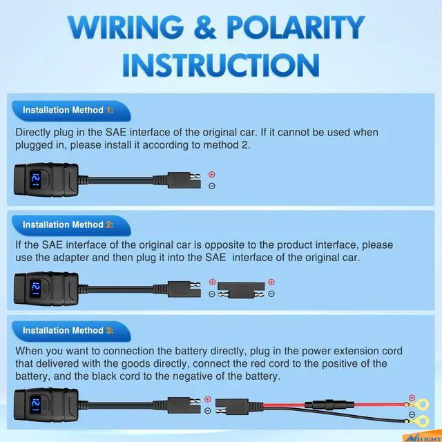Alt view image 2 of 7 - Motorcycle Charger with 12V Voltmeter Independent On Off Switch SAE USB Adapter Inline 10A Fuse Waterproof 6.8A Dual QC3.0 Fast Charging Phone Tablet for 7/8inch Handlebar ATV