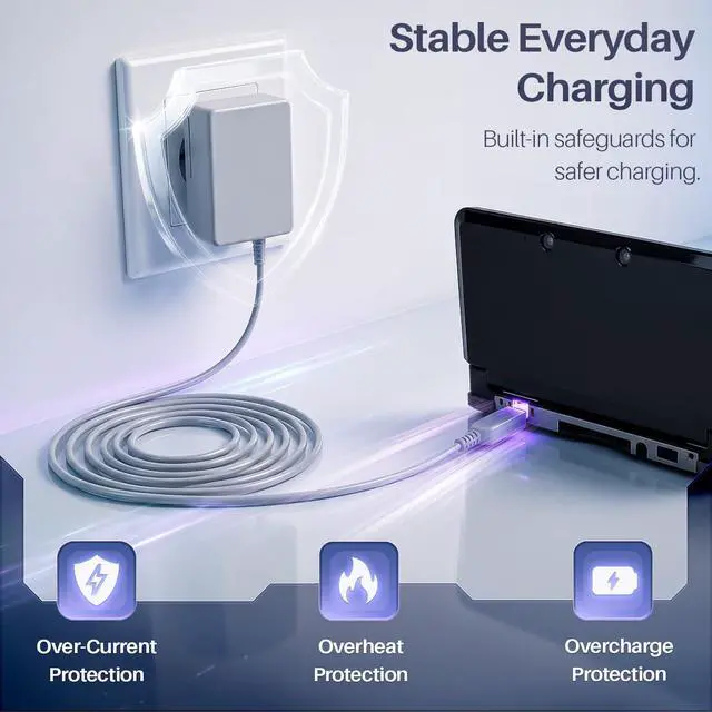 Alt view image 3 of 7 - Nintendo 3DS Charger AC Adapter - Replacement Power Supply Wall Charger for 2DS, 3DS XL, DSi and More