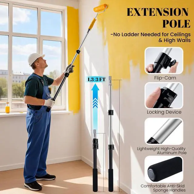 Alt view image 3 of 7 - Paint Roller Kit with Extension Pole 20 Pieces Painting Kit