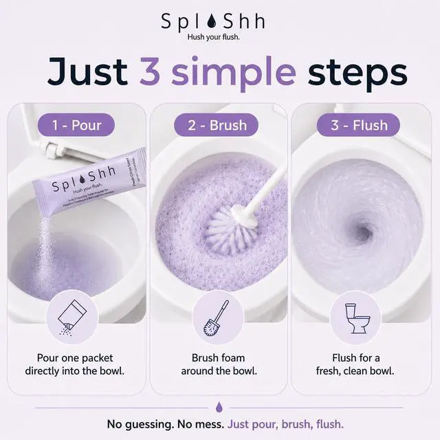 Alt view image 6 of 7 - SplaShh 5 in 1 Foaming Toilet Bowl Cleaner, 30 Powder Packets, Fresh Citrus Scent, No Harsh Chemicals, Easy Clean, Replaces Sprays, Pods & Tablets, Stain & Odor Remover, Convenient Pouches
