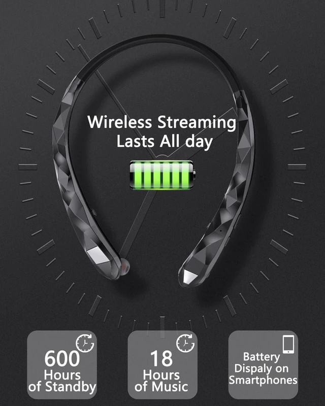 Alt view image 3 of 6 - Bluetooth Neckband Headphones, Retractable Headphone Design with IPX5 Waterproof & Vibration Alerts, Neckband Headphones Stereo Noise Cancelling for Gym/Office