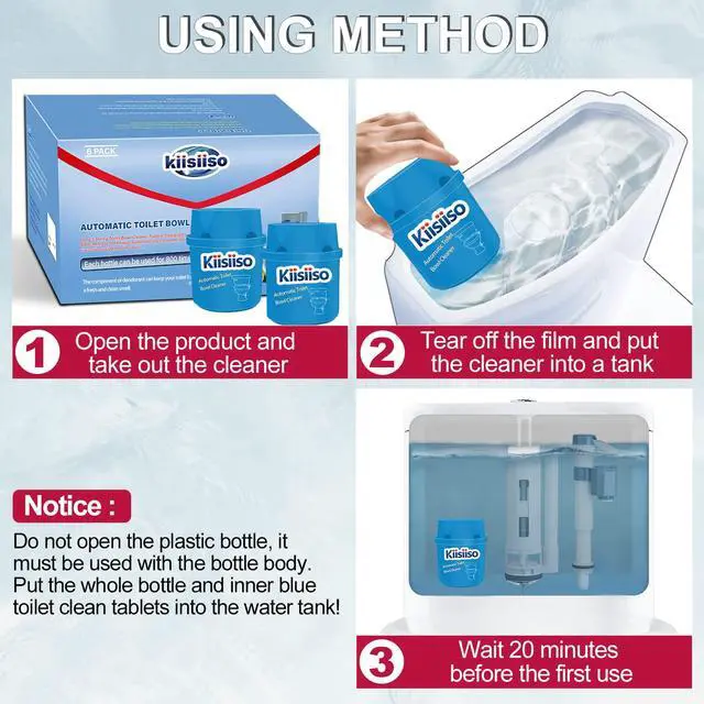 Alt view image 6 of 6 - Toilet Bowl Cleaners 6 Bottles, Automatic Long-Lasting Toilet Bowl Cleaner Tablets in Bottle, for About 6 Months' Supply, Blue