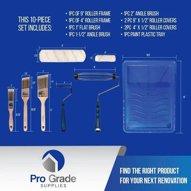Alt view image 3 of 7 - Paint Roller Kit, Brush & Roller,10 Piece Set, Wall Painting Naps for Professionals & Homeowners - All Paints & Stains, Washable, Reusable, Easy to Clean, Superior Absorbency.