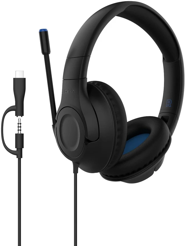 Main image of SoundForm Inspire Wired Kids Headphones, USB-C & 3.5mm Over-ear headset, boom mic, 85dB safe volume limit, RockStar shared listening mode, school, online learning