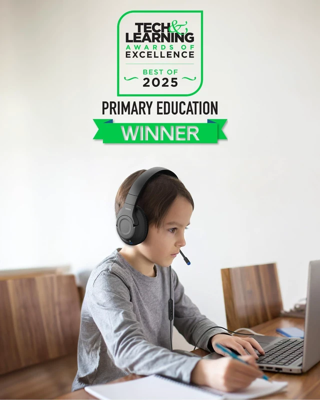 Alt view image 2 of 7 - SoundForm Inspire Wired Kids Headphones, USB-C & 3.5mm Over-ear headset, boom mic, 85dB safe volume limit, RockStar shared listening mode, school, online learning