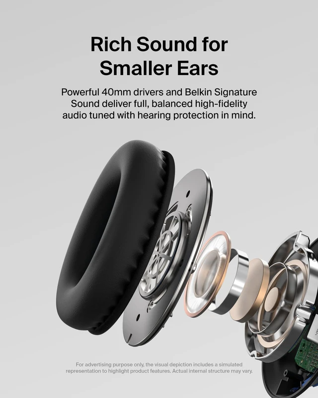 Alt view image 6 of 7 - SoundForm Inspire Wired Kids Headphones, USB-C & 3.5mm Over-ear headset, boom mic, 85dB safe volume limit, RockStar shared listening mode, school, online learning