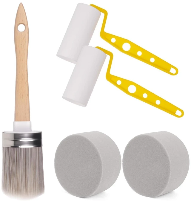 Main image of 5-Piece Professional Paint Trim Tool Kit for All-in-ONE Paint- 1.6" Paint Brush for Trim, 2 Small Foam Paint Roller & 2 Round Sponges