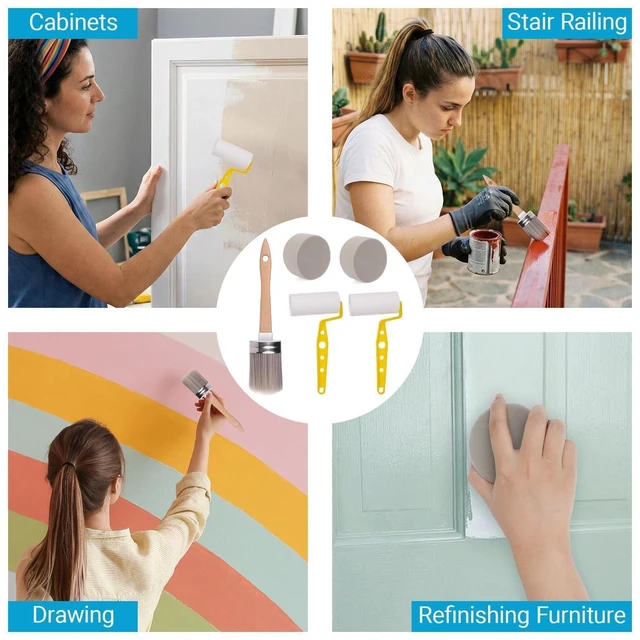 Alt view image 6 of 6 - 5-Piece Professional Paint Trim Tool Kit for All-in-ONE Paint- 1.6" Paint Brush for Trim, 2 Small Foam Paint Roller & 2 Round Sponges