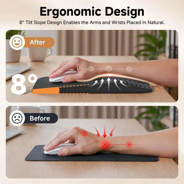 Alt view image 2 of 7 - Ergonomic Mouse Pad with Wrist Rest, Memory Foam Mousepad with Wrist Support for Carpal Tunnel Pain Relief, Slope Massage Design, Non Slip Pu Base for Office, Home, Desk Accessories