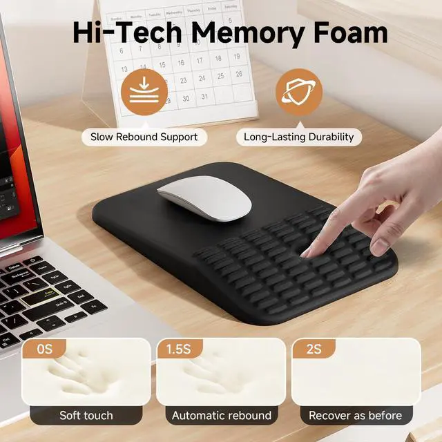Alt view image 3 of 7 - Ergonomic Mouse Pad with Wrist Rest, Memory Foam Mousepad with Wrist Support for Carpal Tunnel Pain Relief, Slope Massage Design, Non Slip Pu Base for Office, Home, Desk Accessories