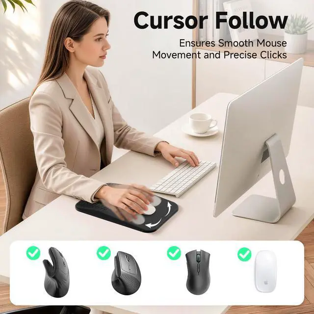Alt view image 5 of 7 - Ergonomic Mouse Pad with Wrist Rest, Memory Foam Mousepad with Wrist Support for Carpal Tunnel Pain Relief, Slope Massage Design, Non Slip Pu Base for Office, Home, Desk Accessories