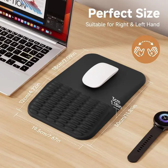 Alt view image 6 of 7 - Ergonomic Mouse Pad with Wrist Rest, Memory Foam Mousepad with Wrist Support for Carpal Tunnel Pain Relief, Slope Massage Design, Non Slip Pu Base for Office, Home, Desk Accessories