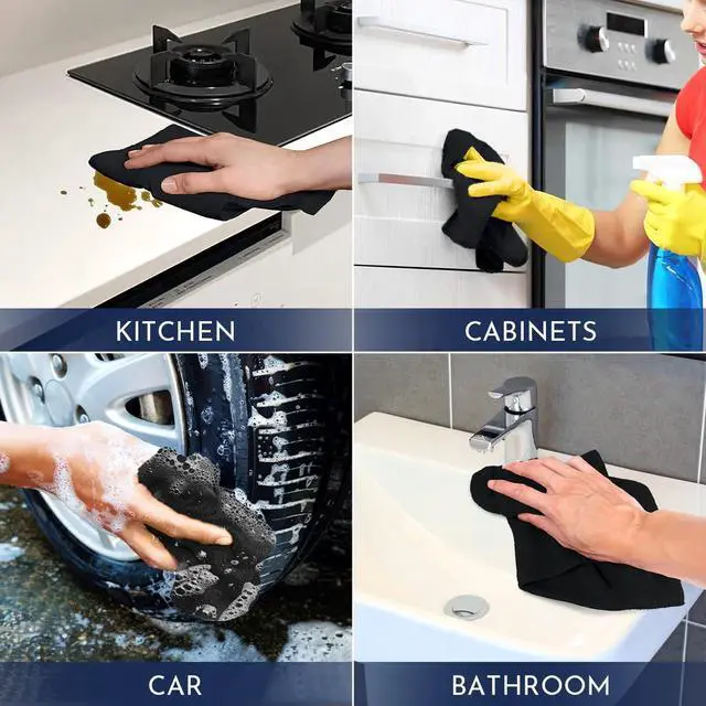 Alt view image 7 of 7 - Black Microfiber Cleaning Cloth,150PK Reusable Cleaning Rags,Highly Absorbent Shop Rags Bulk,All-Purpose Car Cleaning Towels for TV Screen, Kitchen, Bathroom, Restaurant, Garage, 14"X12"