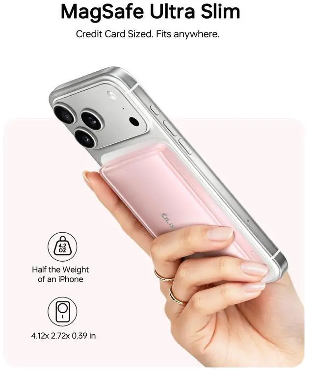 Alt view image 2 of 7 - SlimMag Power Bank, Ultra-Slim 5000mAh Wireless Magnetic Portable Charger, Fast Charging for MagSafe Battery Pack, Travel Essentials for iPhone 17 Pro Max/17 Pro/Air/16/15/14/13/12, Pink